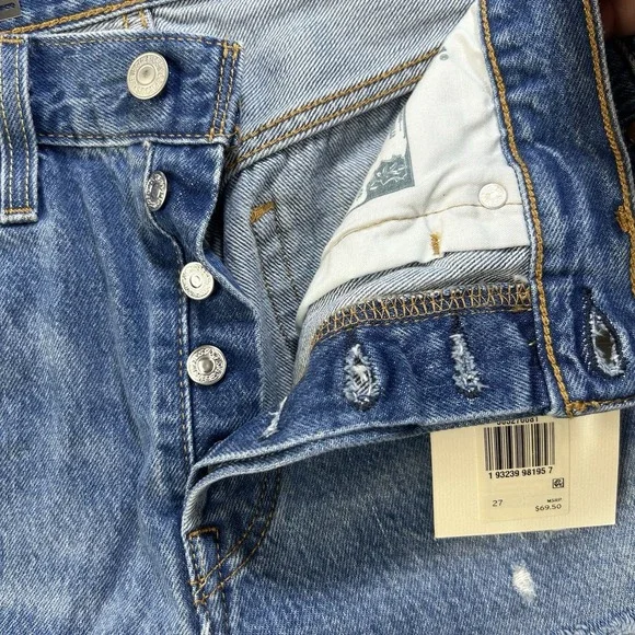 Levis Premium 501 Jean Shorts Women 27 Blue BIG E High Rise Distressed Cut Off - Picture 8 of 16